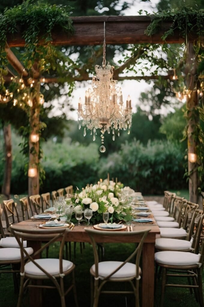 Greenery-Draped Chandeliers