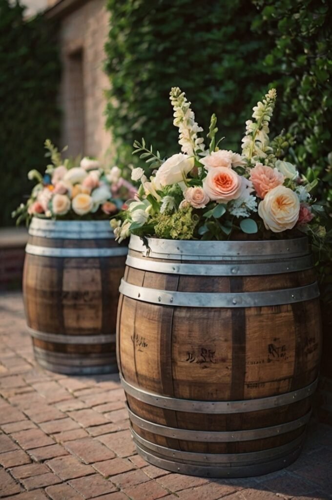 Wine Barrels With Flowers