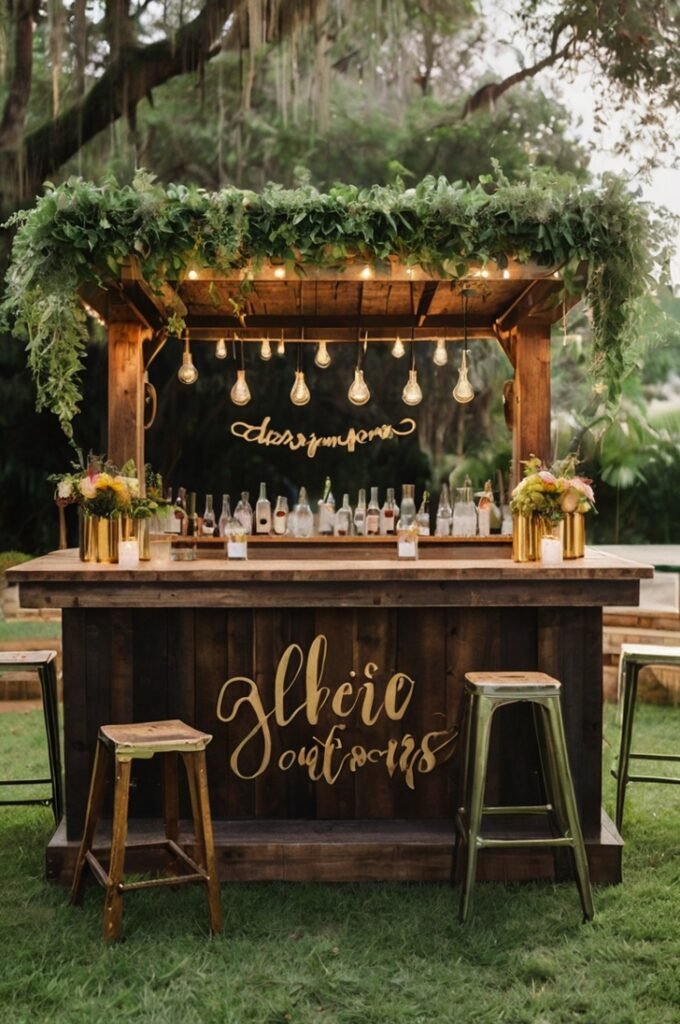 Rustic Bar with Hanging Greenery