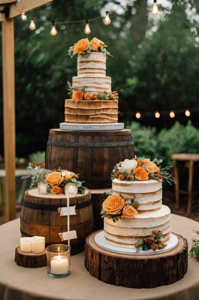 Rustic wedding cake display