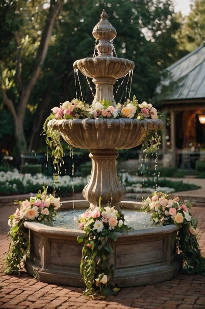 Rustic Fountain Centerpiece with Florals