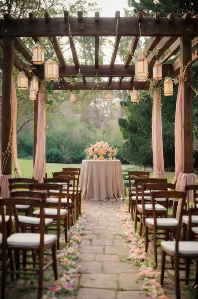 Rustic Pergola with Ribbon Drapes