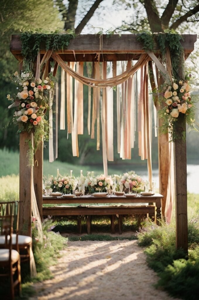 Suspended Ribbon and Floral Curtain