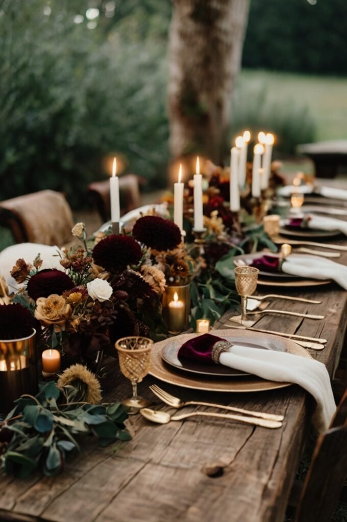 Luxe Rustic Tablescapes with Velvet Accents