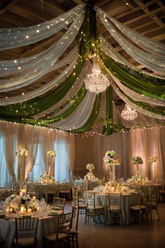 Draped Olive Green Ceiling Canopy