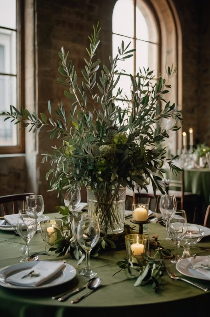 Floral Centerpieces with Olive Branches
