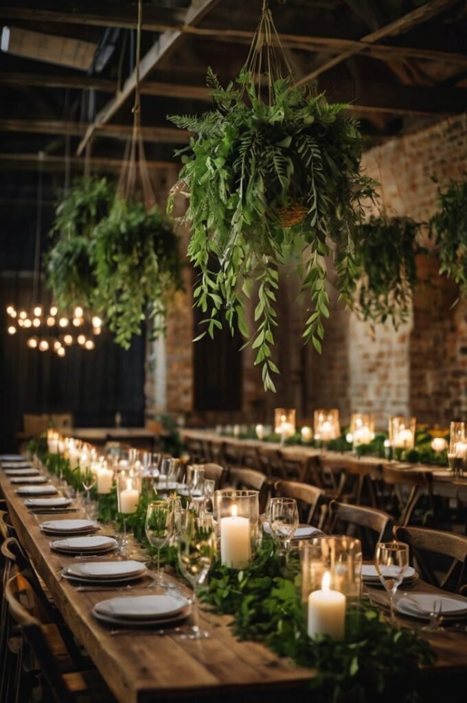 Greenery-Draped Chandeliers