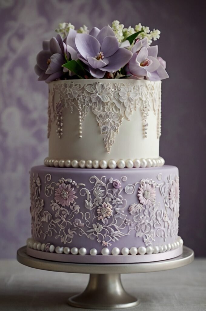 Lilac & White Lace Cake