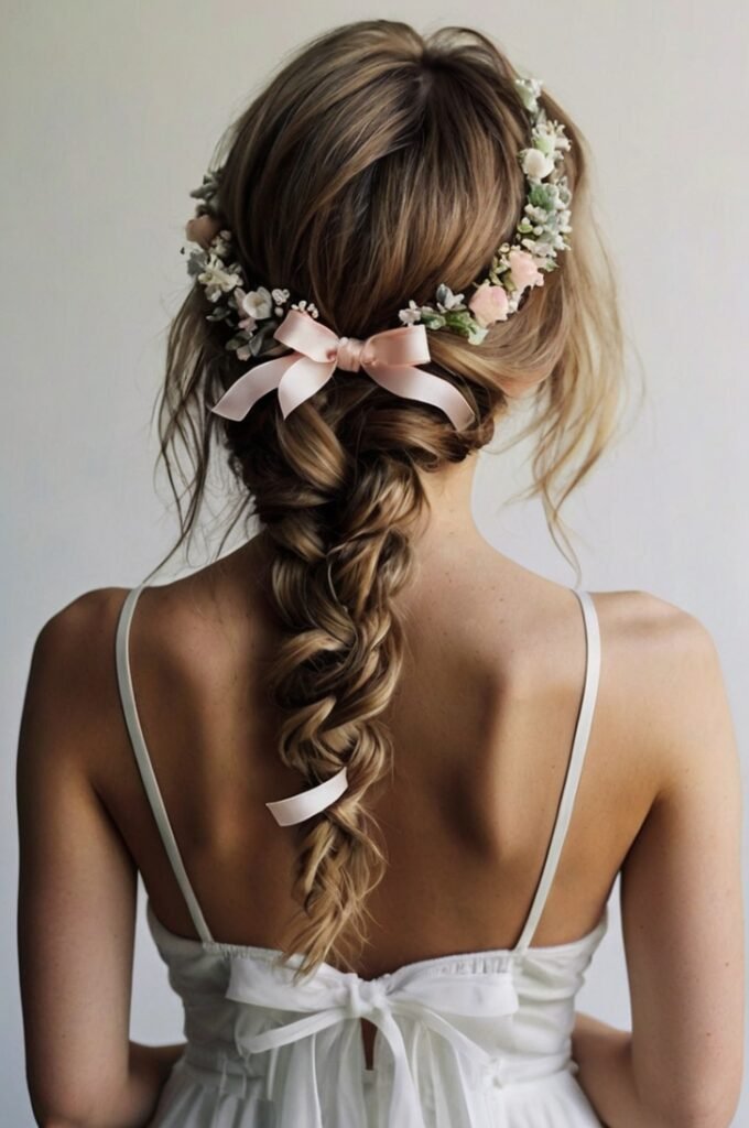 Loose Fishtail Braid with Pastel Ribbons