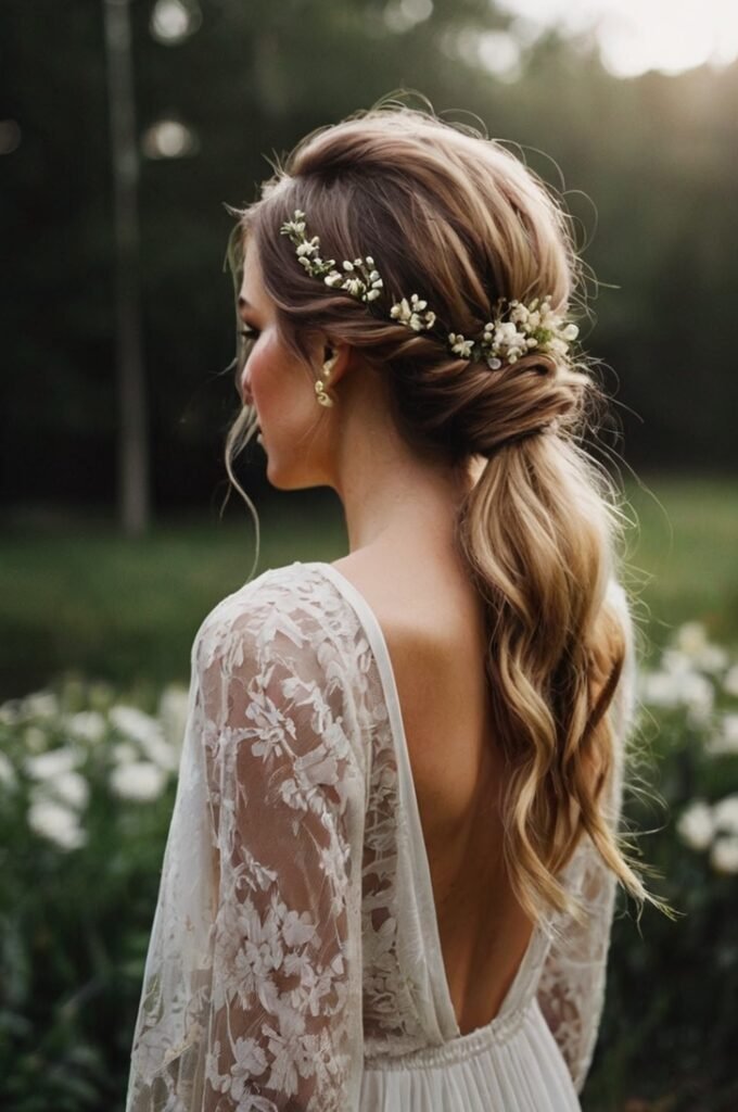 Messy Boho Ponytail with Floral Pins