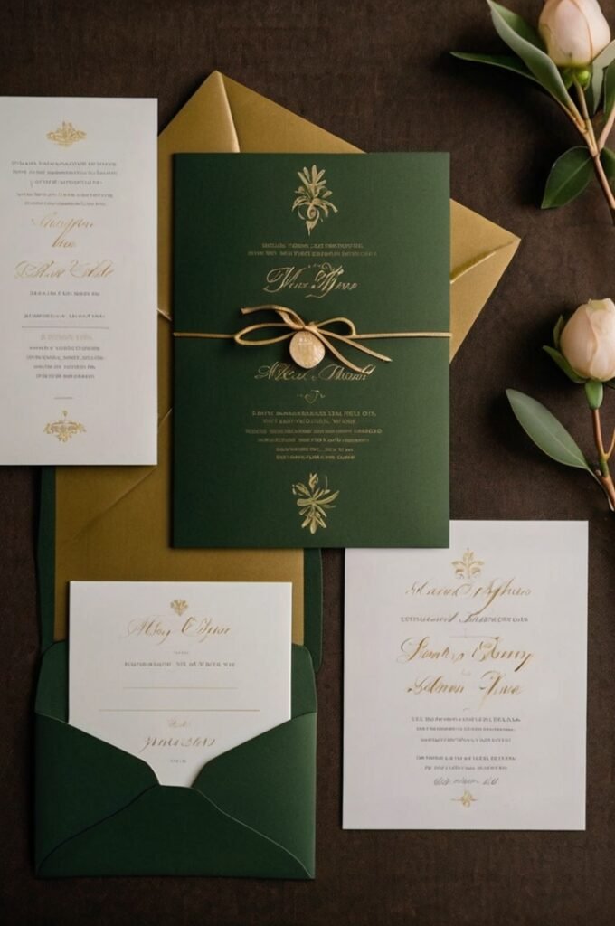 Olive Green Invitations with Gold Foil