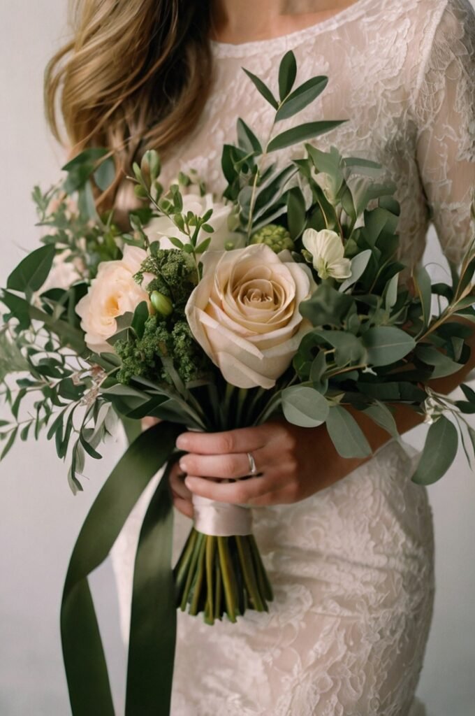 Olive Green Silk Ribbon Bouquets