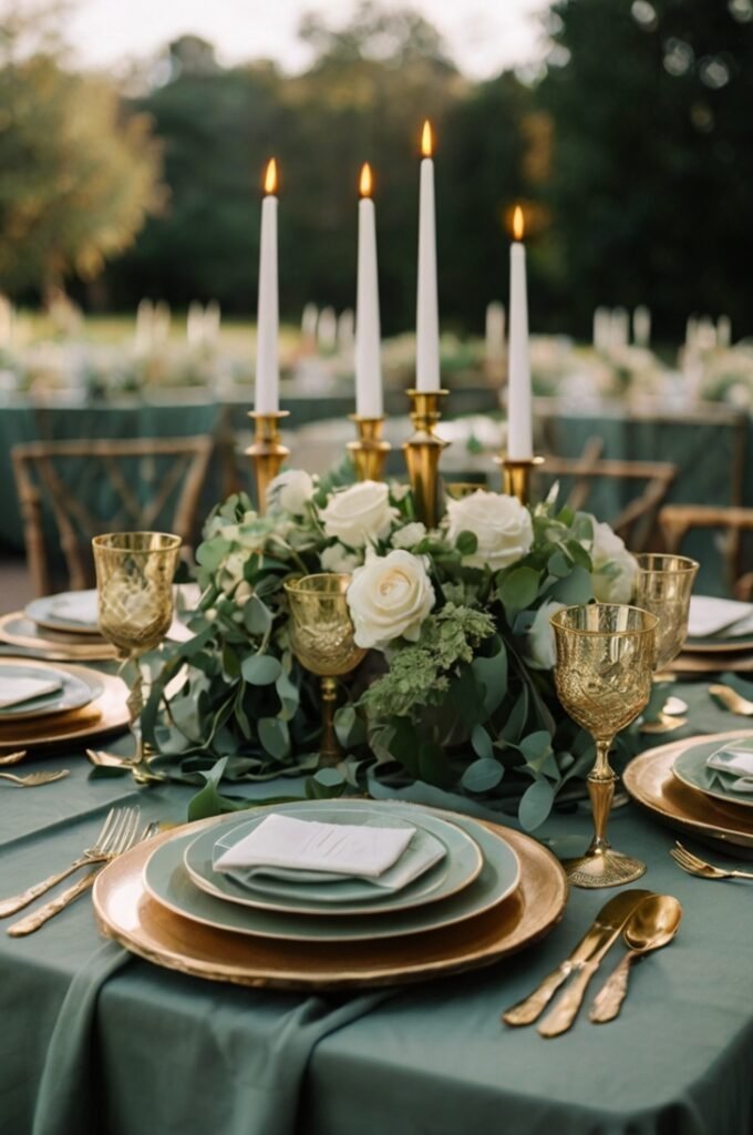 Sage Green and Gold Table Settings