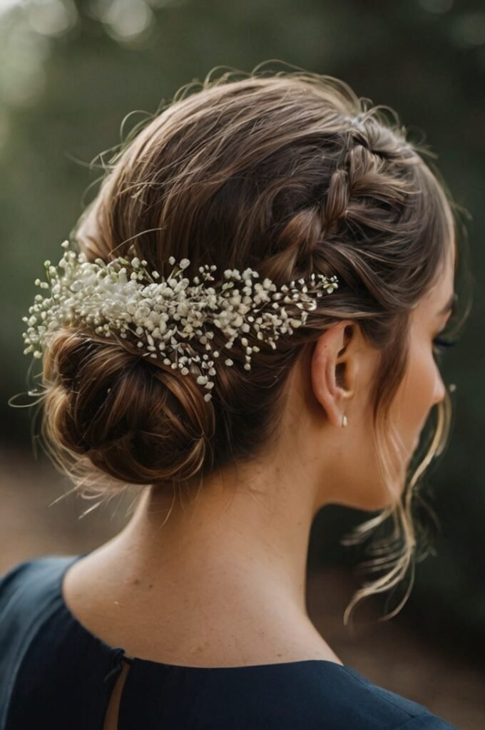 Textured Low Chignon with Baby’s Breath