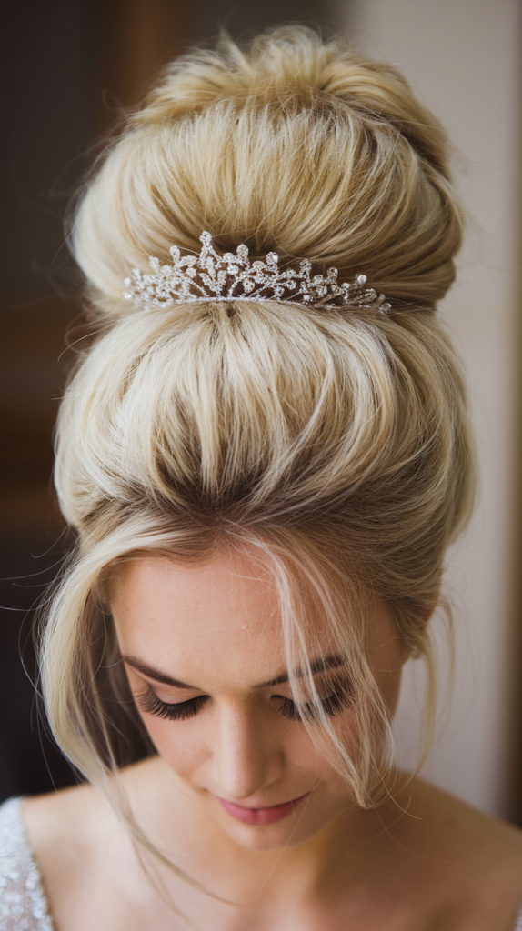 Voluminous High Bun with a Tiara