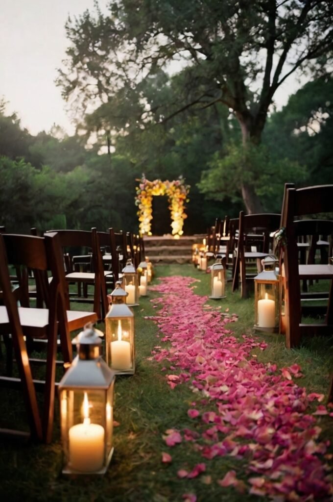 Aisle Decor with Candles and Petals