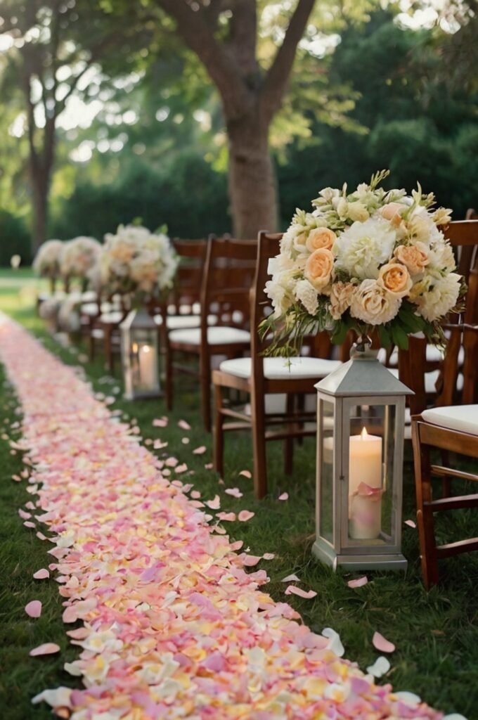 Aisle Decor with Petals and Lanterns